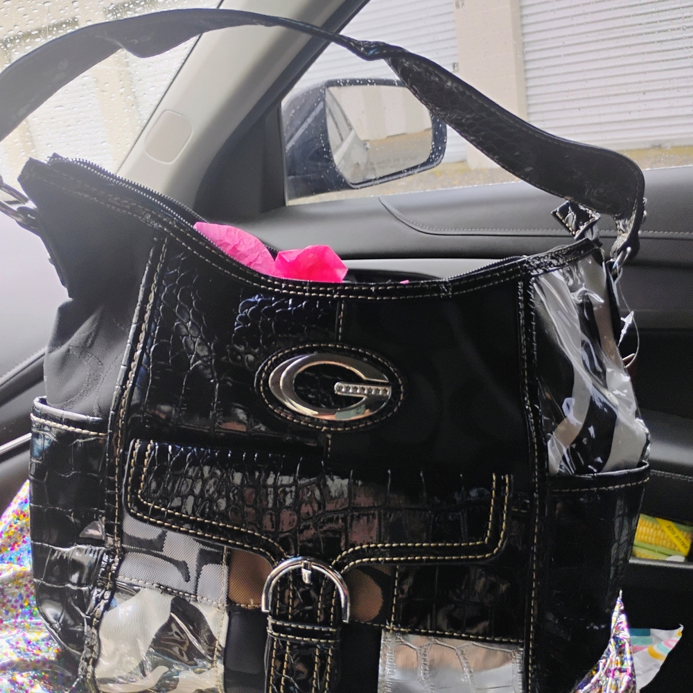 Glossy Black and Silver Shoulder Bag